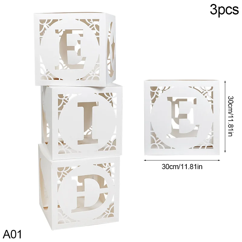 3Pcs 30x30cm Paper Box EID Letter Hollowing Balloon Storage Boxes Ramadan Kareem Muslim Islamic Eid al-Adha Festival Party Decor