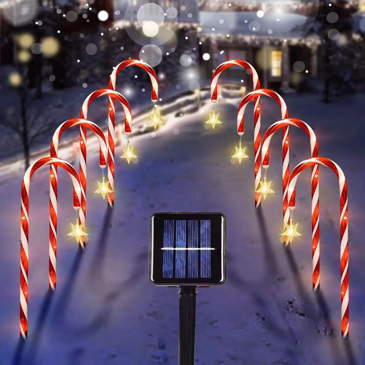 Luz LED Solar de bastón de caramelo, adornos navideños, tira de luces LED 2024, decoración navideña, decoraciones navideñas, luces solares para