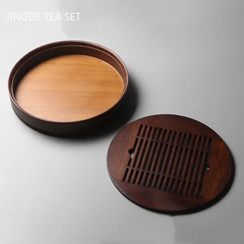 Large Capacity Water Storage Bamboo Tray Delicate Round Tea Board Chinese Tea Set Trays Decorative Traditional Tea Accessories