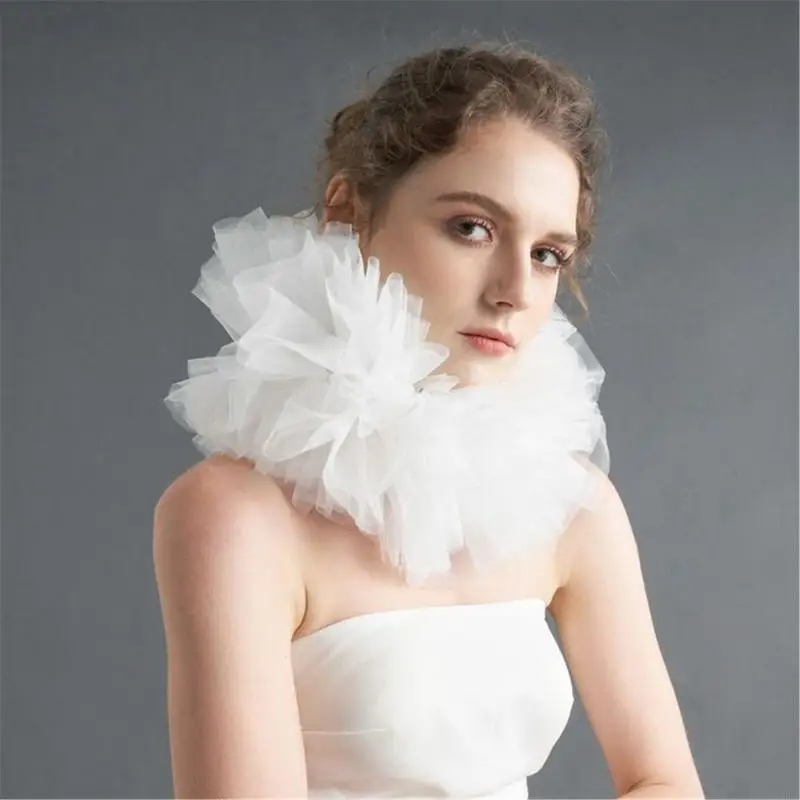 スタイリッシュなパフデザイン多層メッシュ取り外し可能なフェイク首輪コスプレピエロチョーカーネックラフファッションフォワード女性-y166