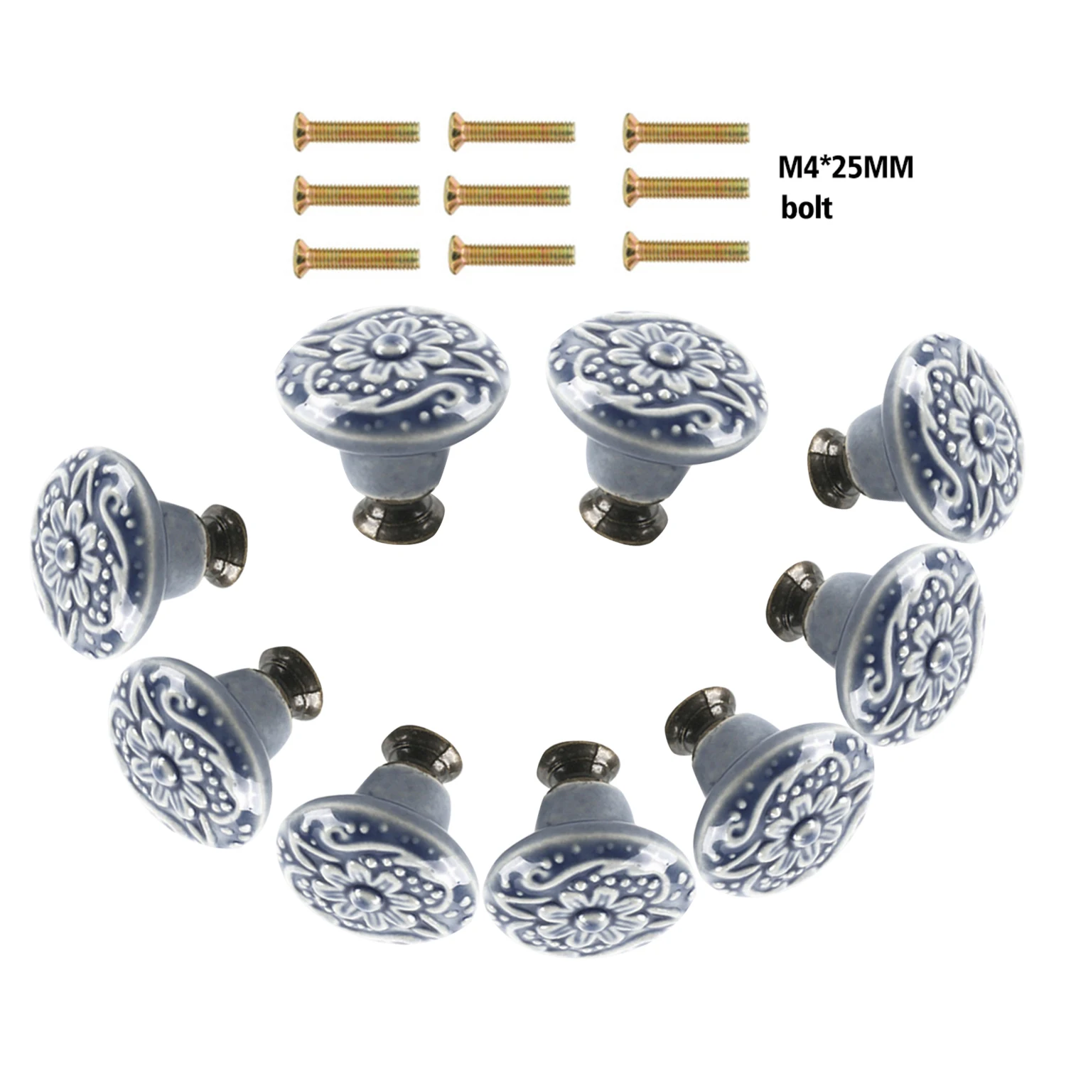 9 Pcs Light Blue Vintage Round Ceramic Cabinet Knobs and Pulls for Drawer, Cupboard, Closet Door