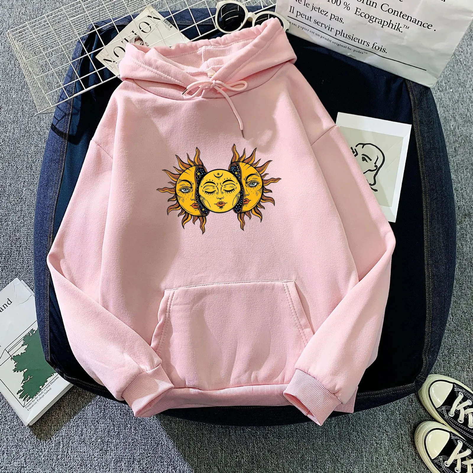 Aesthetic Hoody Sun Hoodie Women Harajuku Fashion Sweatshirt Moon Hoodie Female Printing Unisex Loose Tops Cotton Clothes