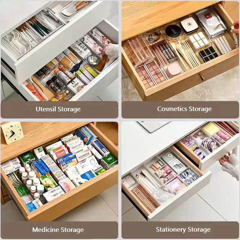 Scalable Desk Drawer Storage Boxes Kitchen Drawers Built-in Compartment Knives Forks Cutlery Cosmetics Partition Storage