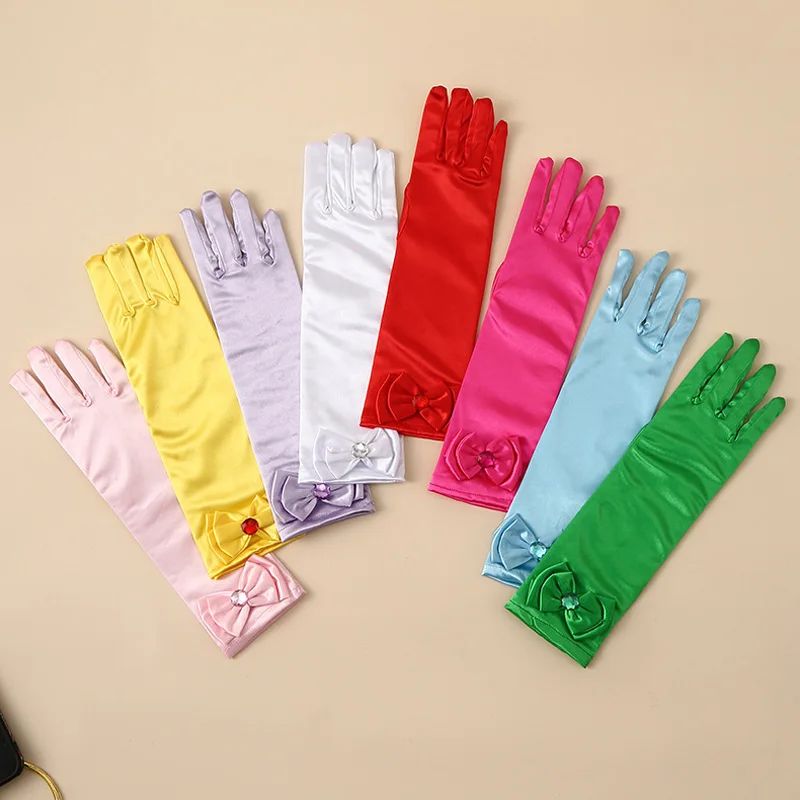 

Girls Princess Accessories Kids Satin Bow Solid Color Gloves for Costume Children Birthday Halloween Party Cosplay Gift