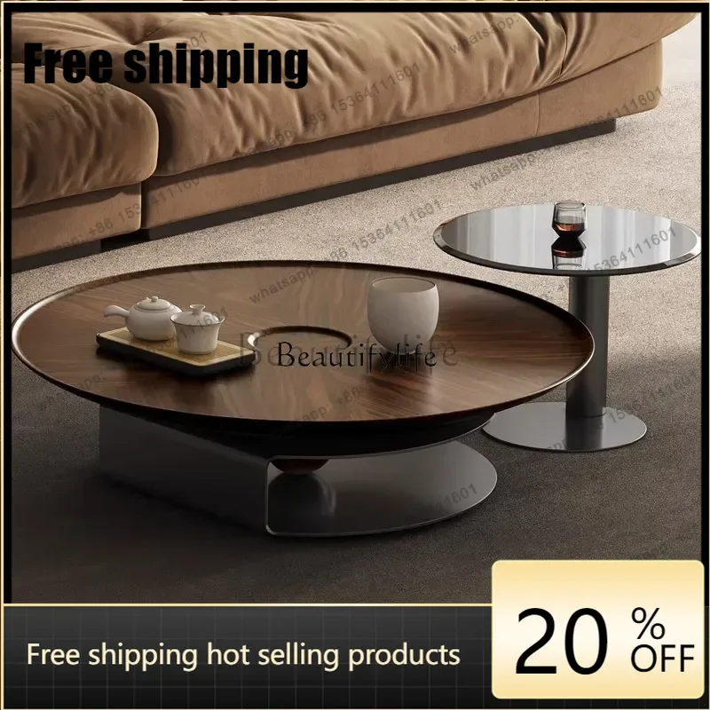 Italian minimalist walnut coffee table light luxury small apartment simple modern wabi sabi wind coffee table high sense Factor