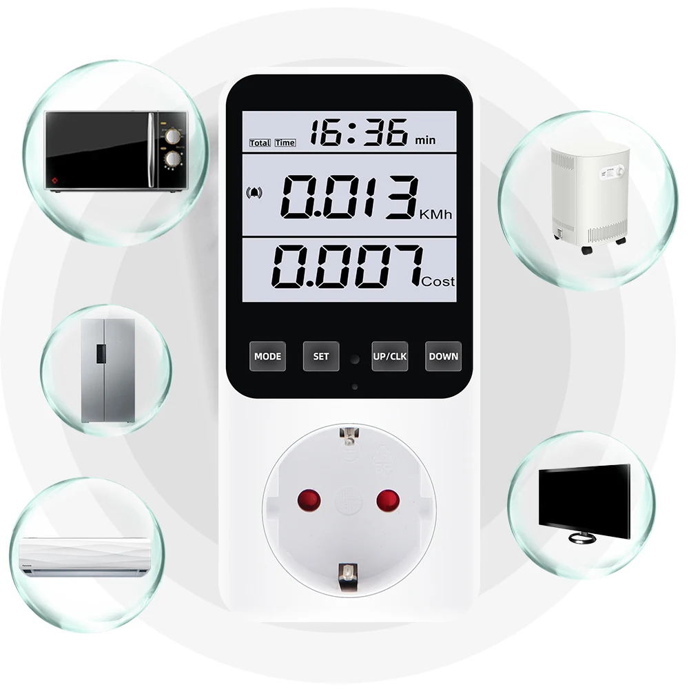 Digital Power Meter Socket AC 220V EU Plug Electronic Wattmeter Analyzer nergy Meter Voltmeter Ammeter Electricity Cost Monitor