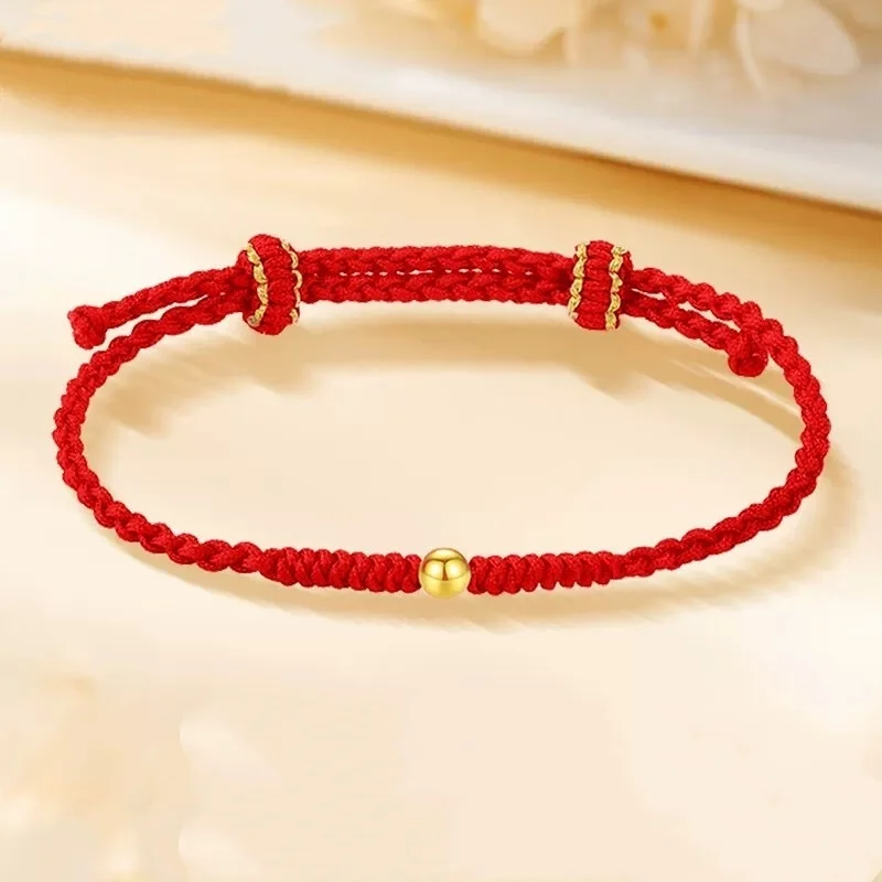 

LABB браслет для пары из настоящего золота 18 карат Au750, мужские и женские маленькие золотые бусины, тканые красные и черные ручные веревки, бутик ювелирных изделий, подарок