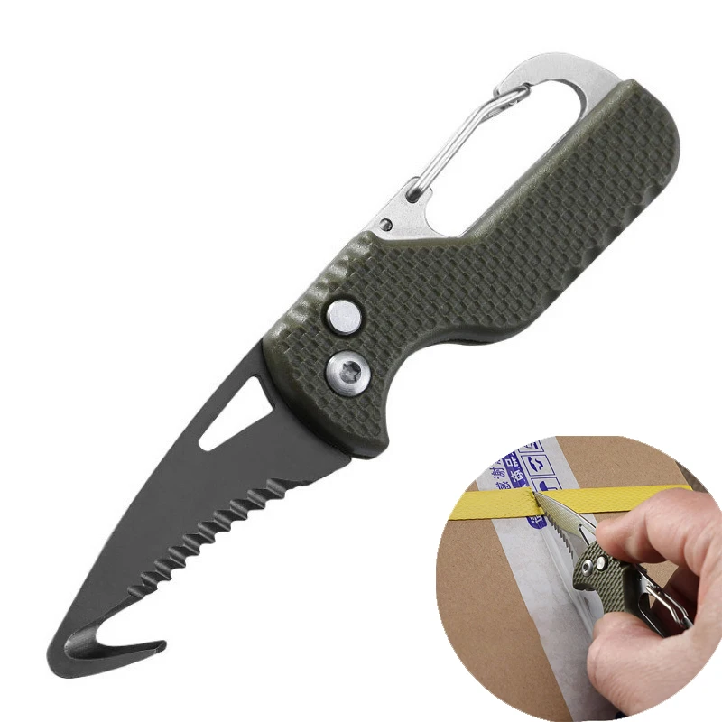 Portable Folding Knife Express Parcel Knife Stainless Serrated Hook Cutter Outdoor Camping Carry-on Survival Tool Box Opener