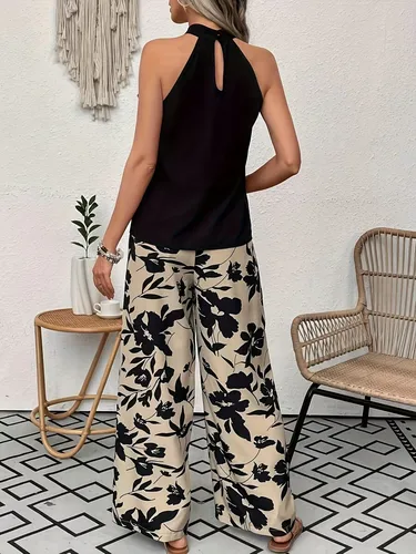 Imagen 2 del producto Pantalones de pierna ancha estampados para mujer, pantalones largos informales con cintura elástica, ropa cómoda de talla grande a la moda para mujer