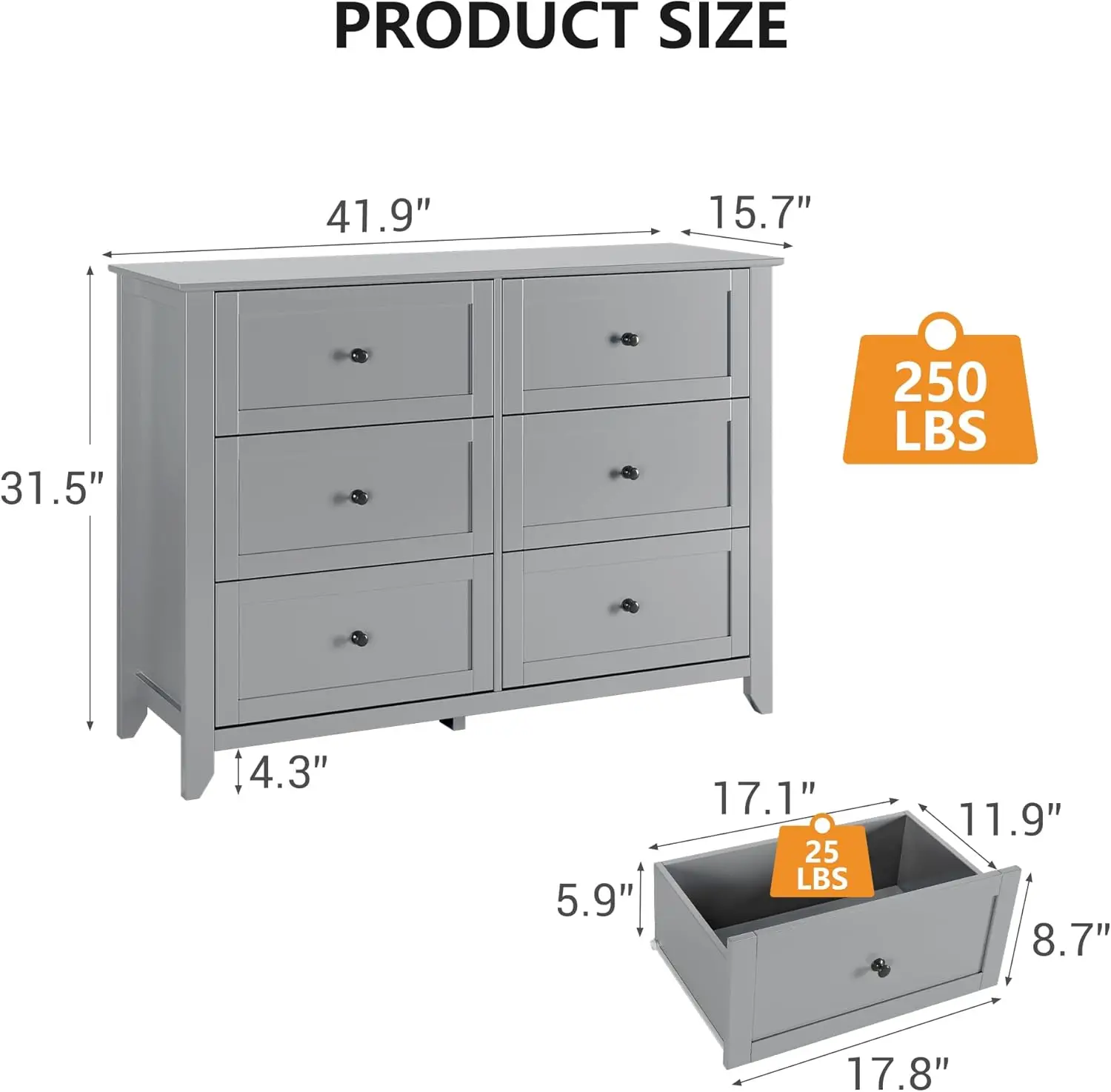 Grey modern wood dresser for bedroom, living room, entryway, perfect for storage