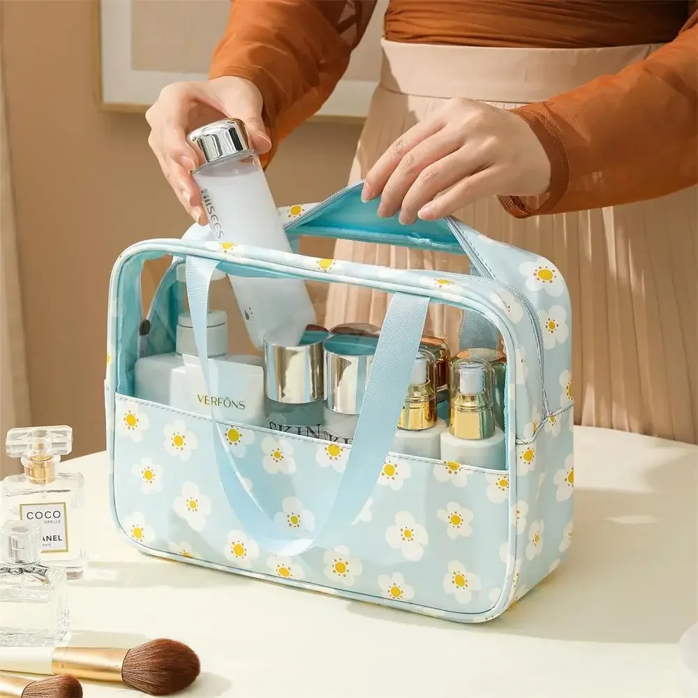 Borsa cosmetica da donna 3 pezzi set borsa per il trucco traslucida borse per il lavaggio del bagno di grande capacità organizzatore di elementi