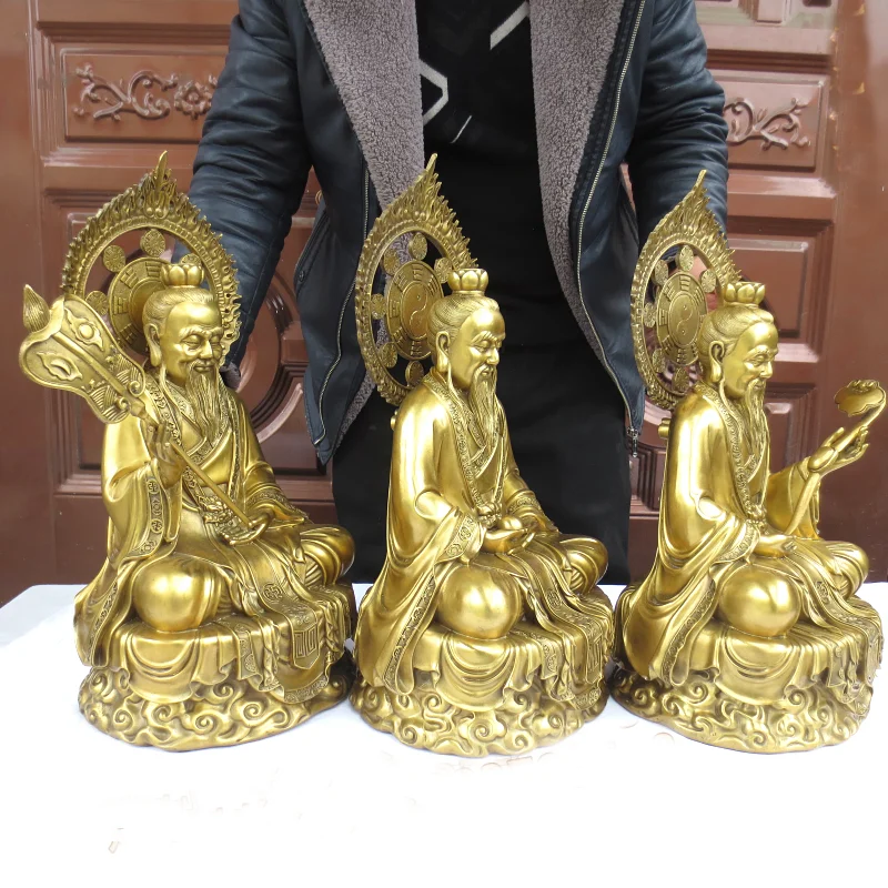 A set 3P Taoist Buddhism HOME Shrine efficacious protection SAN QING DAO ZU TAI SHANG LAO JUN Lord Lao God statue 51CM large