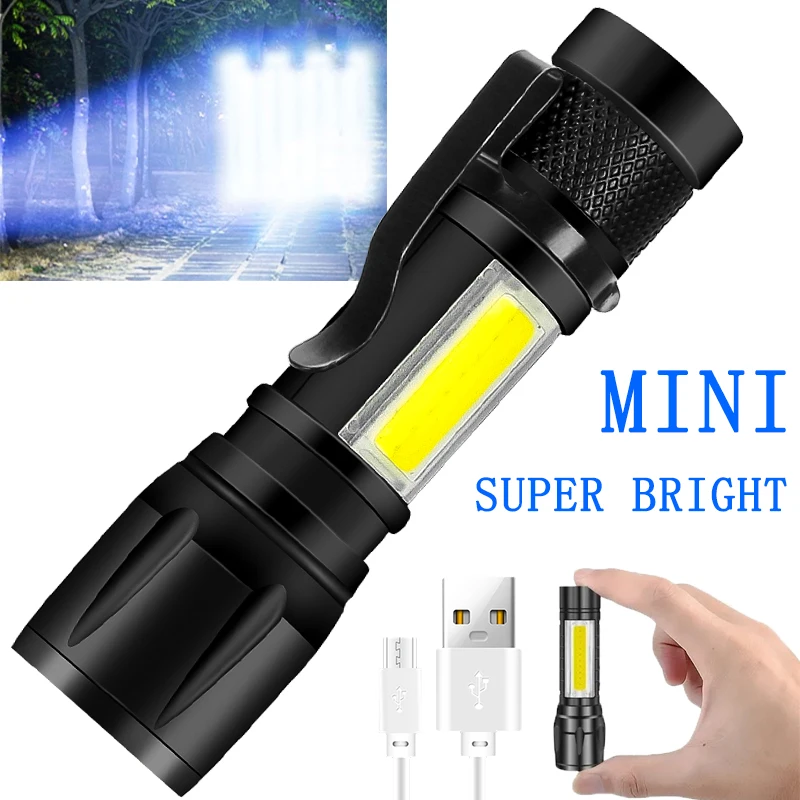 Mini T6 LED+COB Flashlight Portable USB Charging High Power Spotlight Flashlight Fishing Lighting, Outdoor Camping Light,Hunting