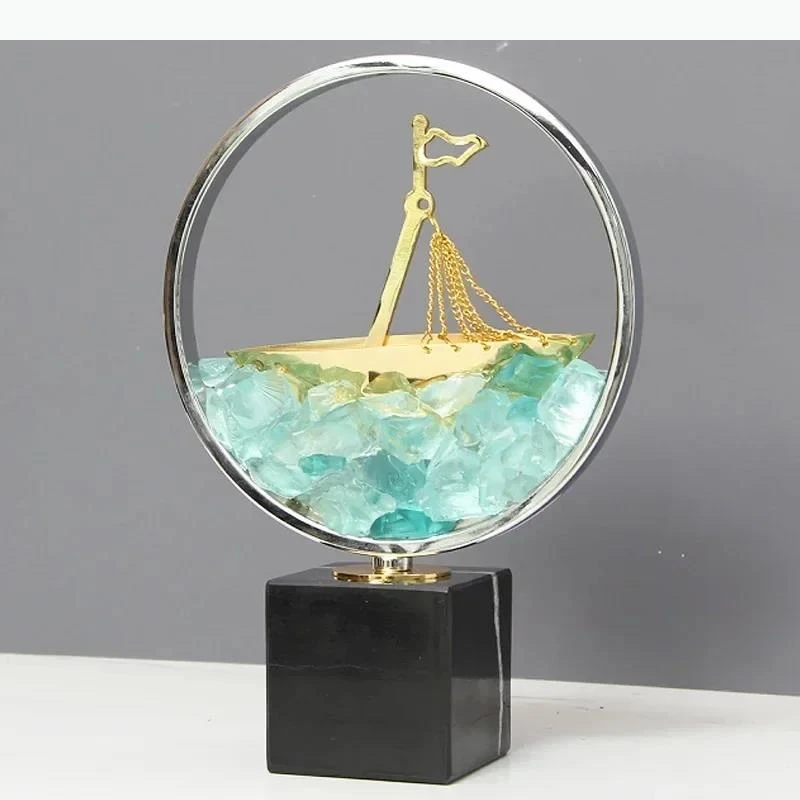Lonely Boat and Sea Abstract Artwork Desk Decoration Ornaments Ship Sculpture Room Aesthetic Decor