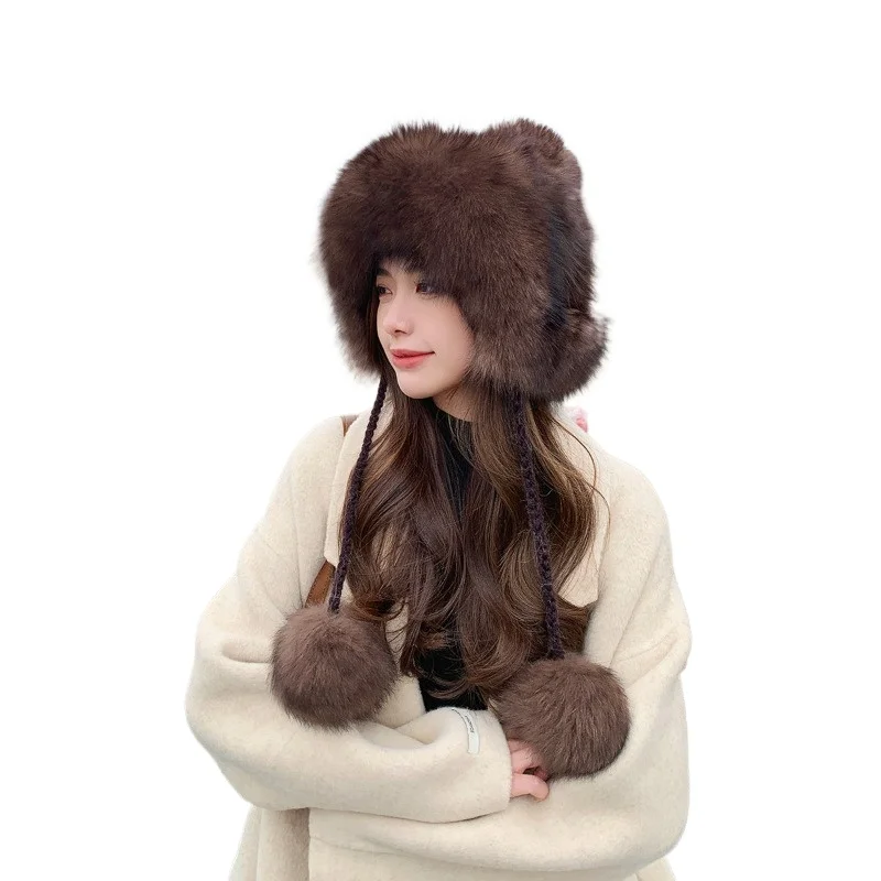 

Winter warmth, high-grade sable wool, woven mink fur, fur hat, fox fur ball, women's ear protection, mink hat