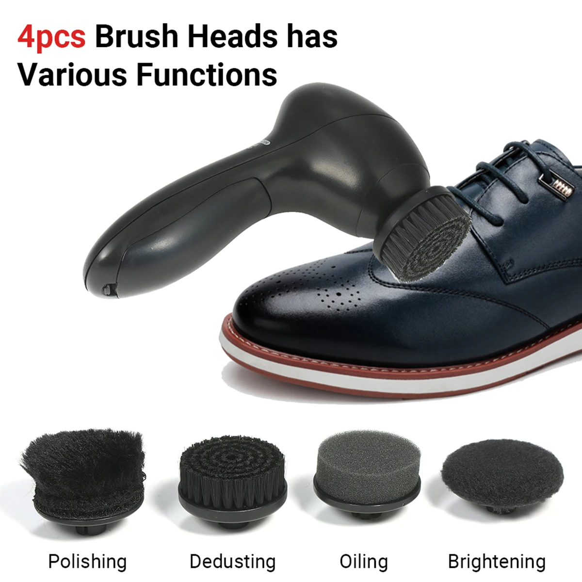 Mini Handheld Electric Shoe Brush Shoe Shine Polisher Kit Shoe Polisher Dust Cleaner with 4 Brush Heads Leather Care Kit