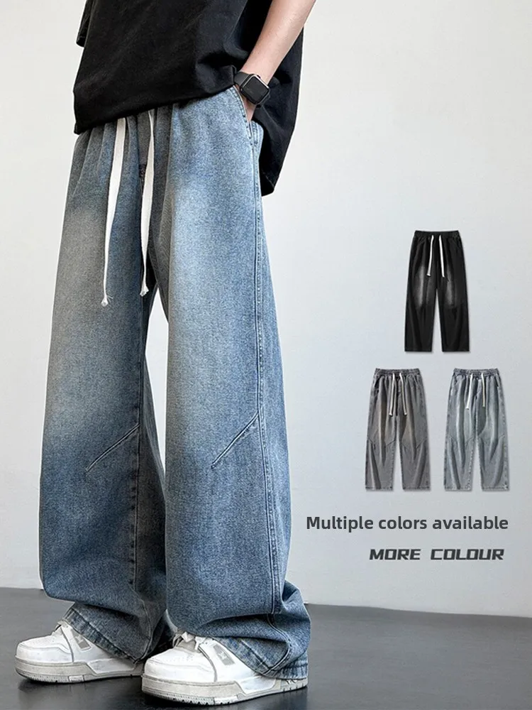 

American Style Vintage Washed Loose Straight Leg Jeans Trendy Casual High Street Fashionable Cotton Polyester Blend Summer Jeans