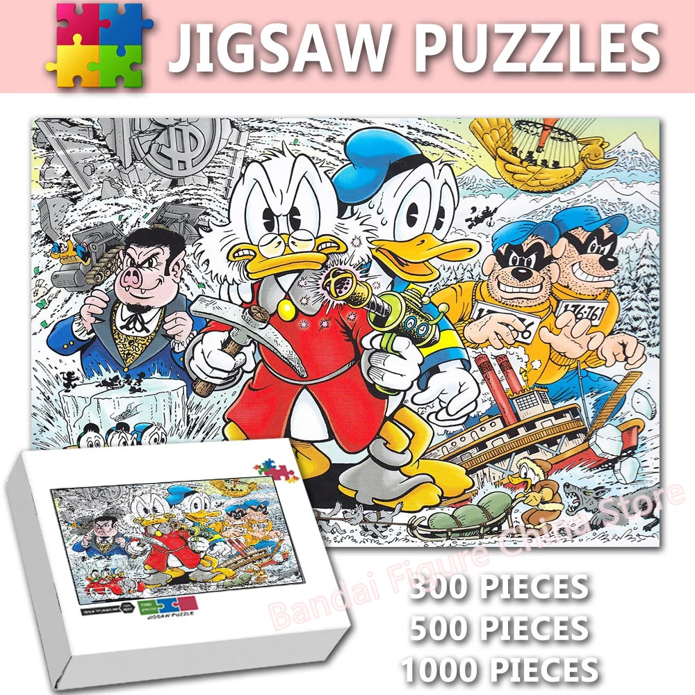 Disney Cartoon Donald Duck Print Jigsaw Puzzle 300/500/1000 Pieces Uncle Scrooge Anime Puzzle for Kids Adult Game Toys Gifts