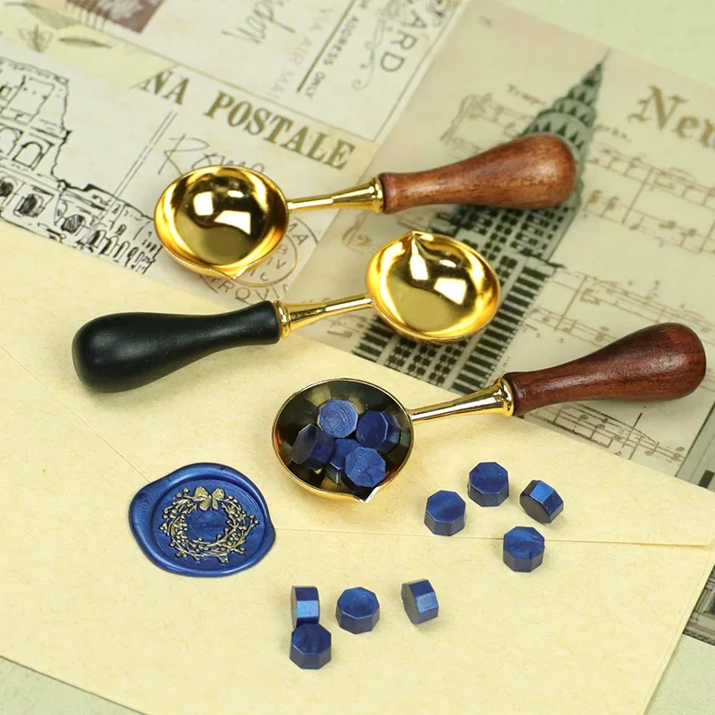 Sealing Wax Spoon Wood Handle Retro Wax Stamping Spoons Invitation Cards Decorative Stamps Craft