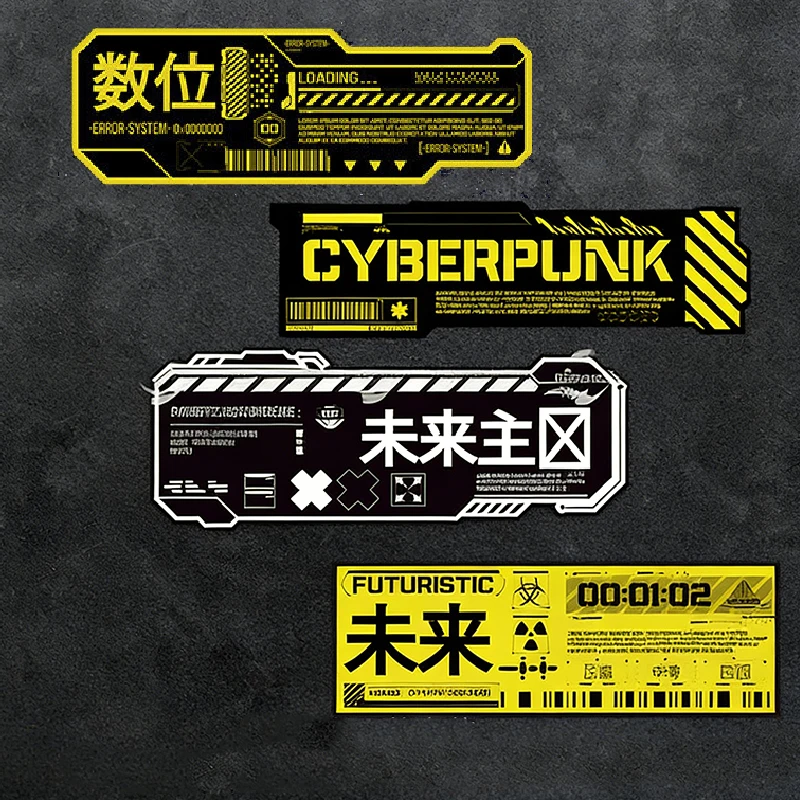 Cyberpunk Mechanical English Warning Car Sticker Reflective Label Vinyl Decal Off Road Body Glass Decoration Luggage Box Sticker