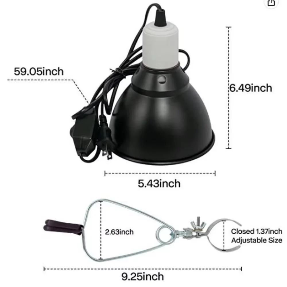 Lampu Pemanas Reptil 220V 300W E27 Lampshade Lampu Emisi Kubah Dangkal Dengan Klip Penyangga Lampu Pemanas Hewan Peliharaan Reptil Colokan EU/UK