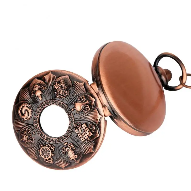 Vintage Rose Gold Steampunk Hollow Bloeiende Lotus Patroon Quartz Zakhorloge Ketting Ketting Hanger Antieke Klok Voor Mannen Vrouwen