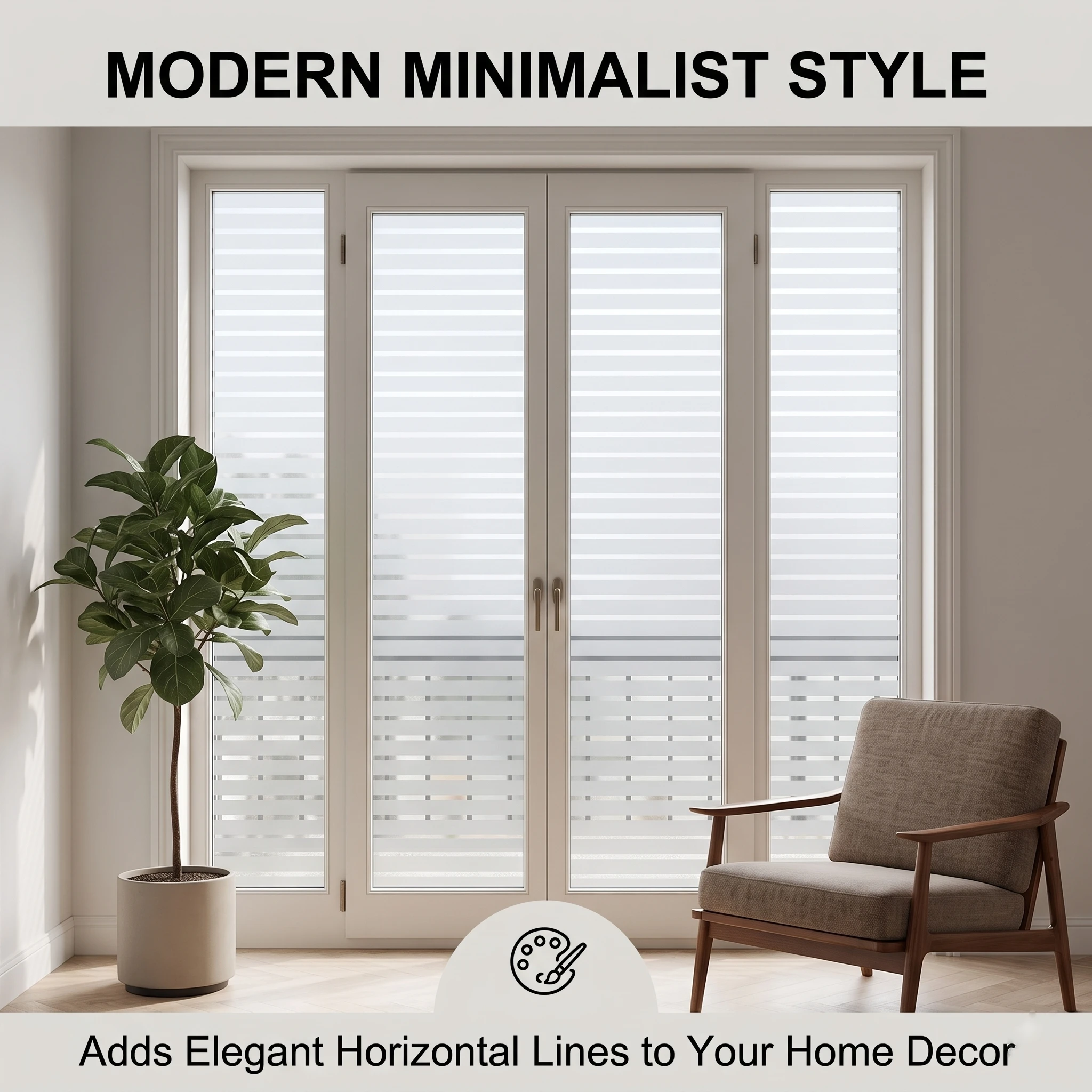 Self‑Adhesive Horizontal Striped Window Film, Frosted Privacy Window Sticker, Anti‑UV Light Filtering Decorative Glass Film for
