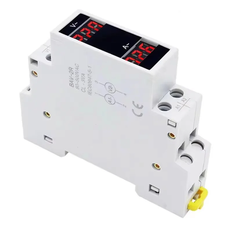 LED Mini DIN Rail Digital Display Three-Phase Ammeter Single-Phase Voltage Current Hz Meter Volt Amp Hz 1-100A AC80-500 for Elec
