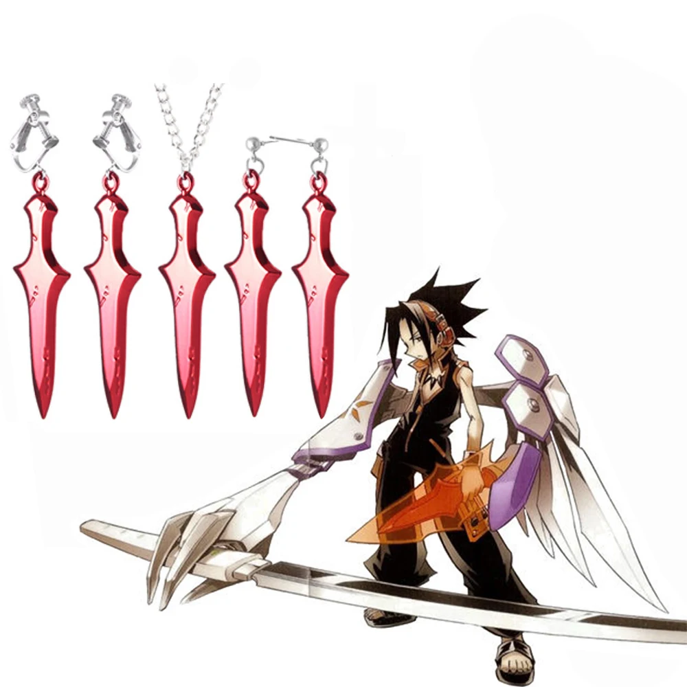 Cartoon SHAMAN KING Earring Jewelry Cute Anime Red Sword Weapon Of Asakura Enamel Pendant Earrings Cosplay Gift Accessories