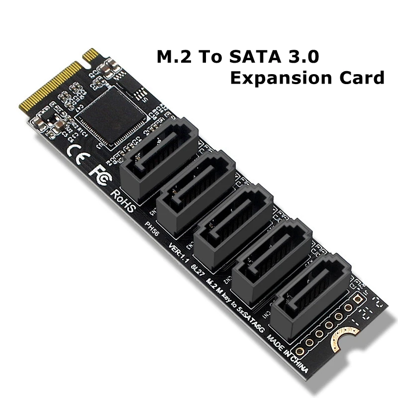 

M.2 NVME TO SATA 3.0 Expansion Card M2 PCIe Sata 6G 5 Ports Hard Disk Adapter Card Computer Expansion JMB585 Support PM Function