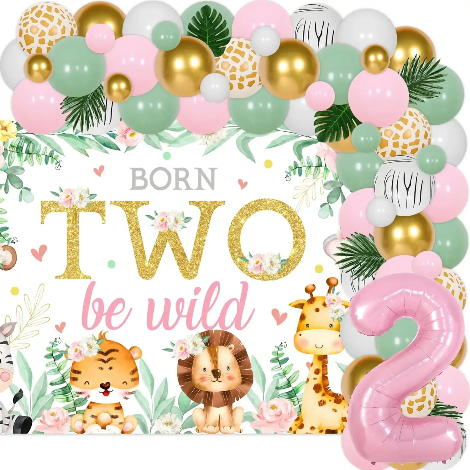 

Kreatwow-Wild Jungle 1st Birthday Decorations, Balloon Garland Arch, Backdrop for Baby Shower, Animal, 2nd Birthday Supplies