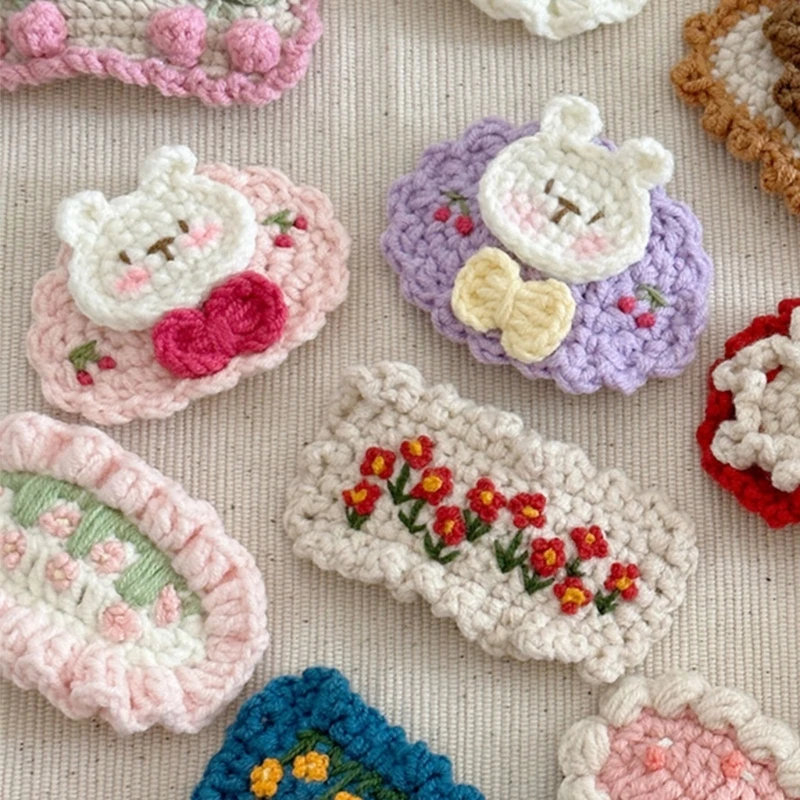 16 Styles Cartoon Baby Girls Knitted Hairpin Animal Flowers Crochet Rabbit Barrette Infants Hair Clips Children Accessories