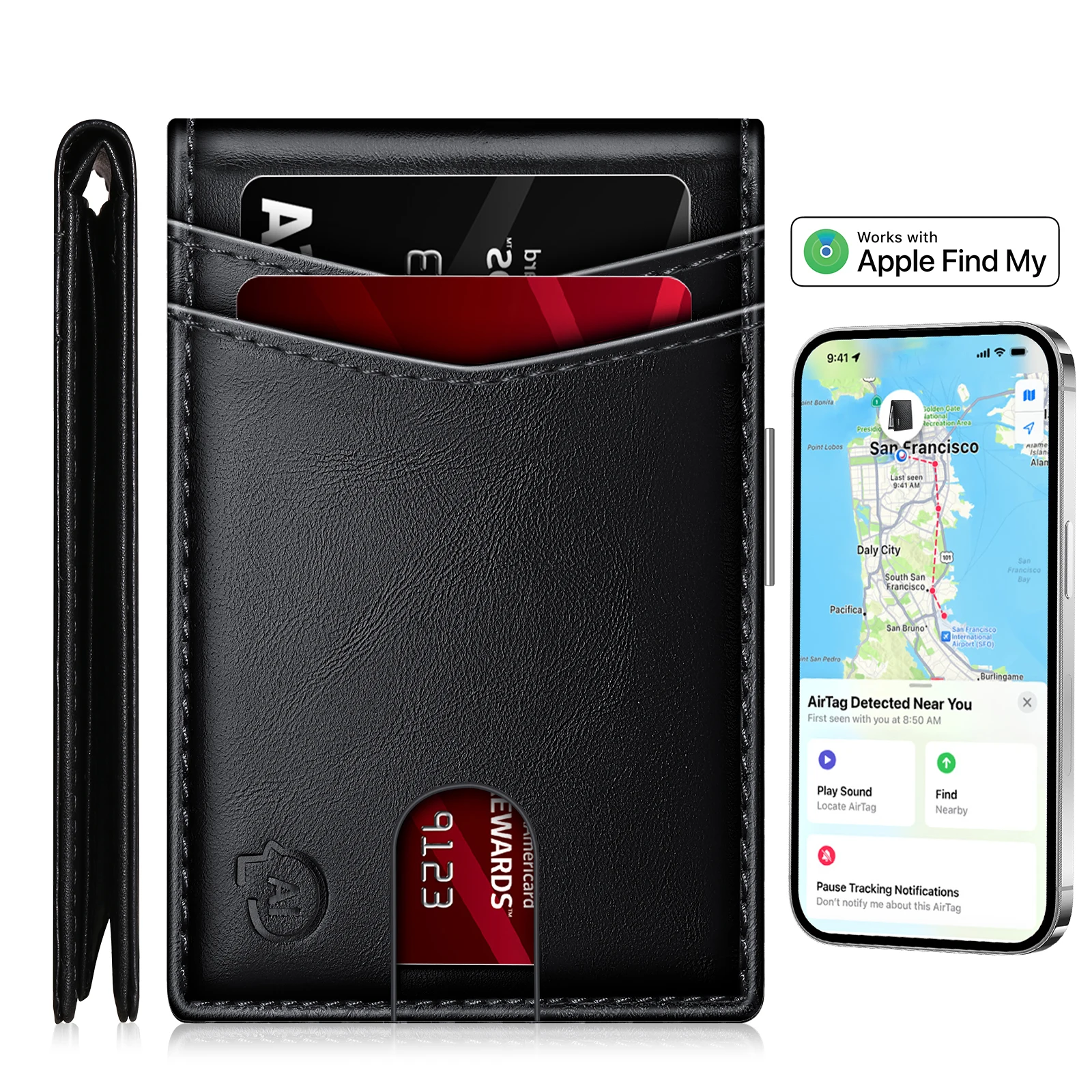 Track Wallet for Men Work For Apple Find My (Ios Only) App, Wallet Tracker Card for Airtag (Not For Android) Christmas Gift