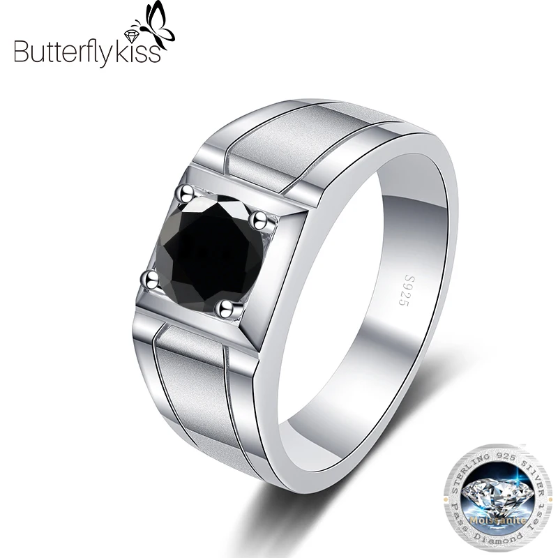 Butterflykiss 0.5/1CT D สี Moissanite แหวนเพชรสำหรับชาย100% 925 Sterling Silver Party วันพ่อคริสต์มาสของขวัญ