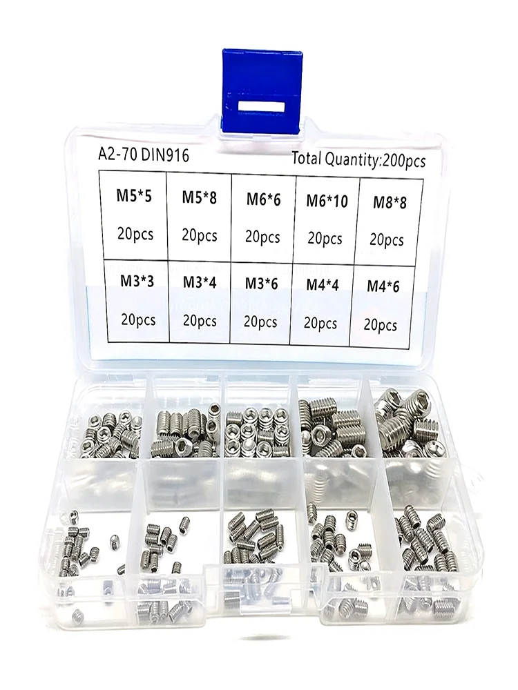 100-200pcs St 304 Stainless Steel Internal Hex Head Socket Fixing Screws Cup Point Classification for Hardware Tools