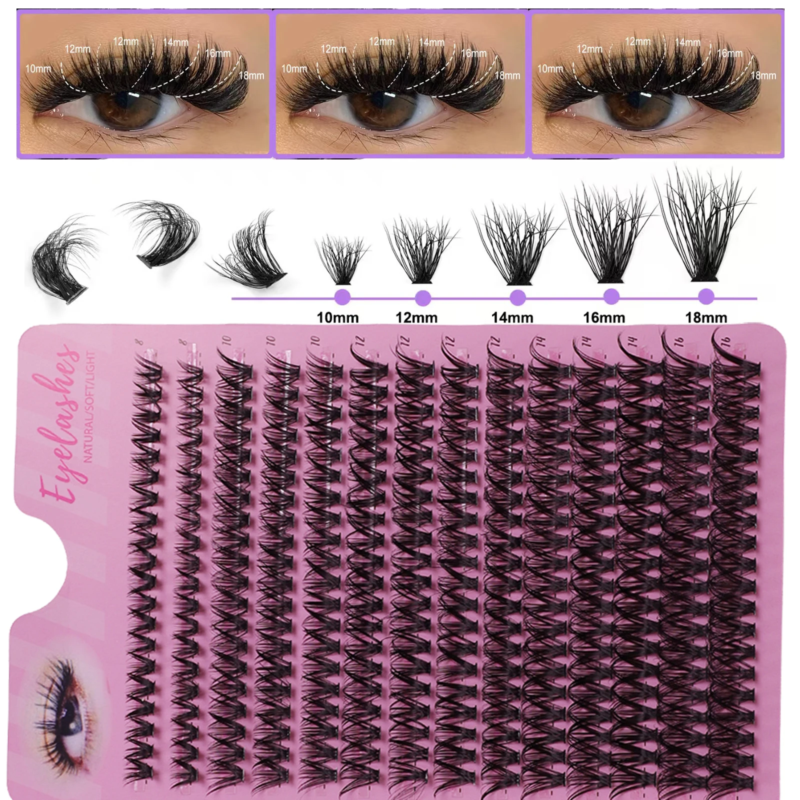 Juego de 14 filas de nuevo maquillaje europeo y americano, pestañas postizas rizadas naturales gruesas, maquillaje de escenario de gran capacidad, grupo único