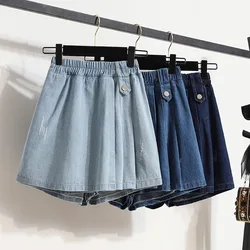 Oversized 4xl 95kg Shorts Women's 2024 Summer Streetwear Short Dresses New Elastic Waist  Loose Slim High-Waist Denim Skirts