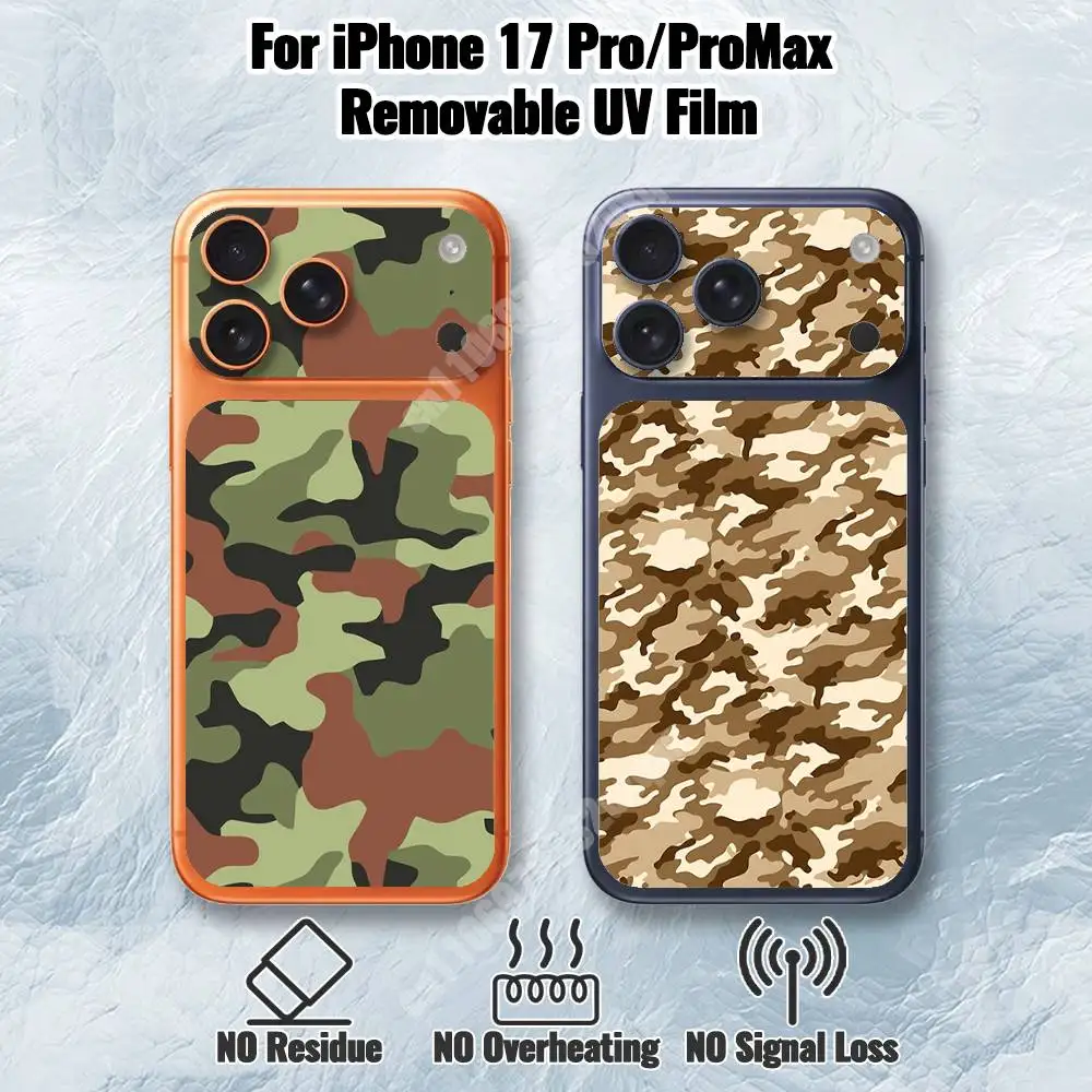 Military Camouflage Pattern Removable UV Film for iPhone 17 Pro 17 ProMax Back Cover