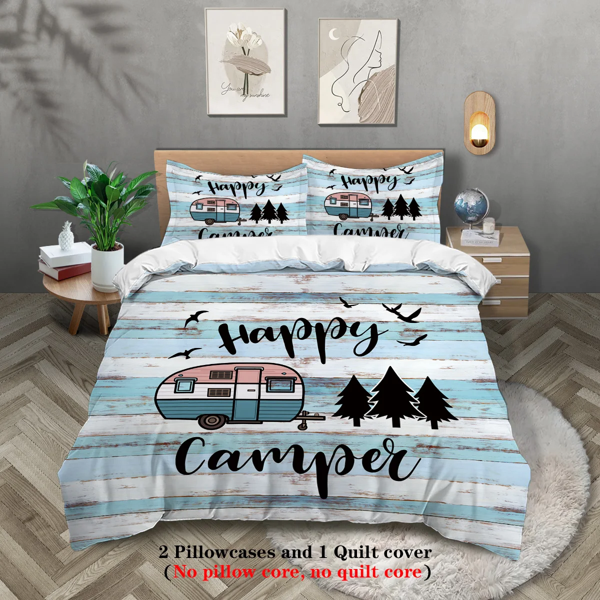 

Комплект постельного белья с принтом Happy RV, 3 шт., подходит для спальни подростков и взрослых, кемпинга, 1 пододеяльник + 2 наволочки