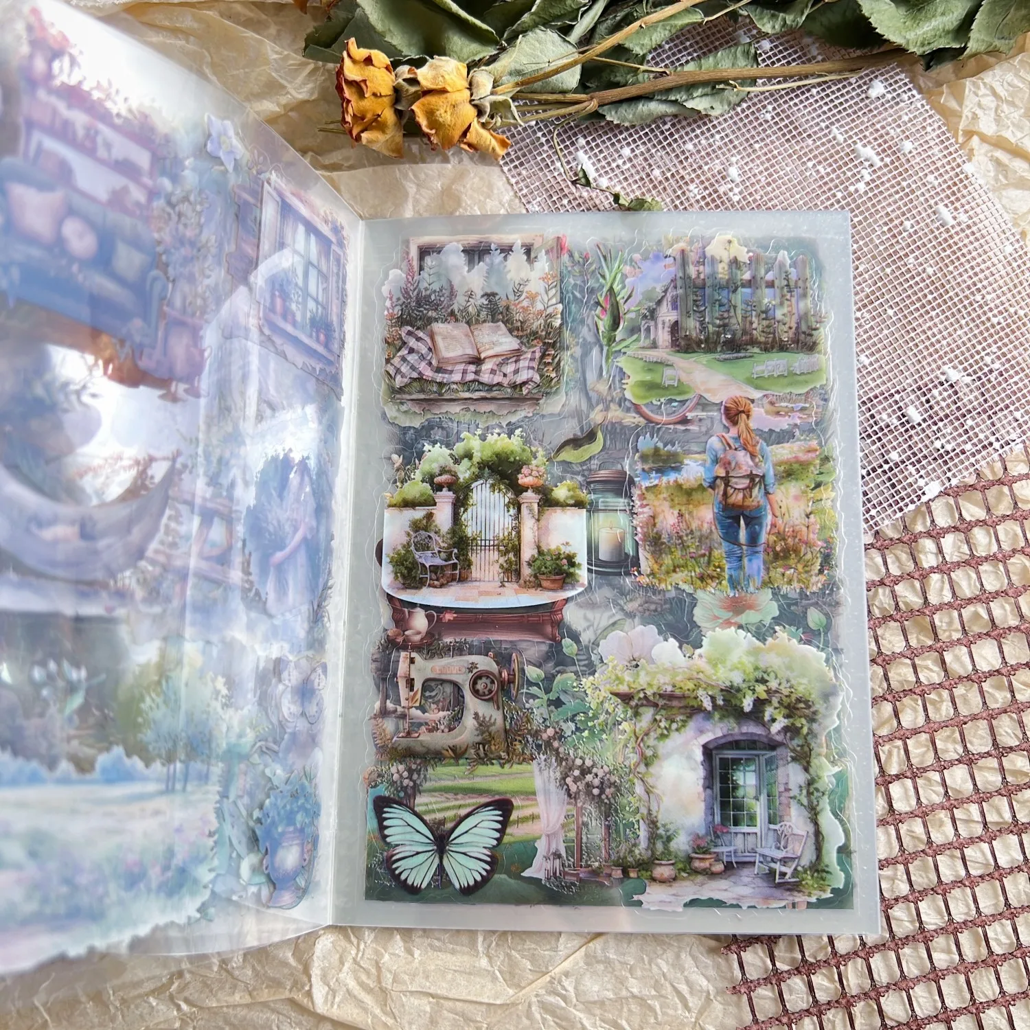 20 枚のヴィンテージ PET ステッカー スクラップブッキング用の本 レトロアートクラフト用品 DIY プロジェクトやプランナー用のクリエイティブステッカー