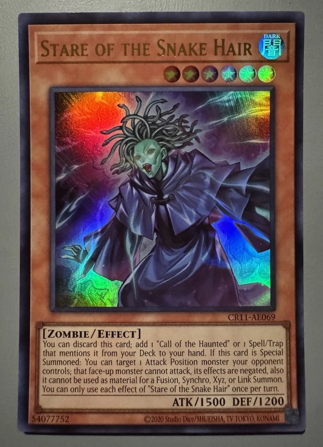 

Yugioh KONAMI Duel Monsters CR11-AE069 Stare of the Snake Hair Ultra Rare Asian English Collection Mint Card