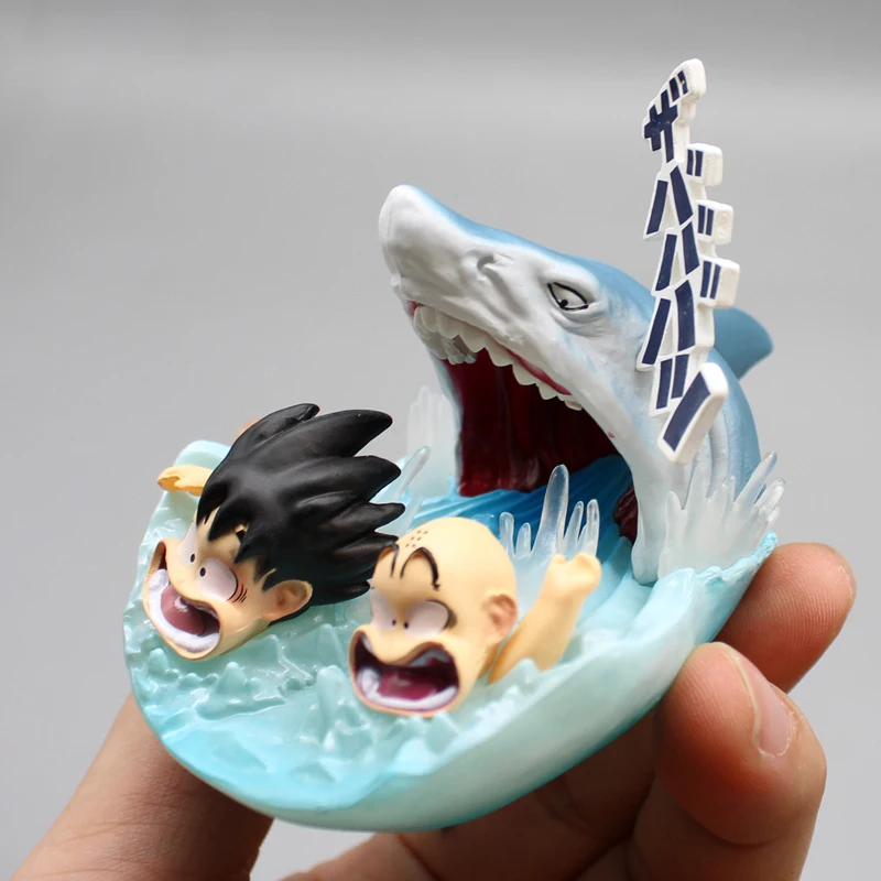 6.5cm Dragon Ball Goku Kuririn Practice Escape From Sharks Sea Anime Figure Model Statue Collection Desktop Decoration Ornament