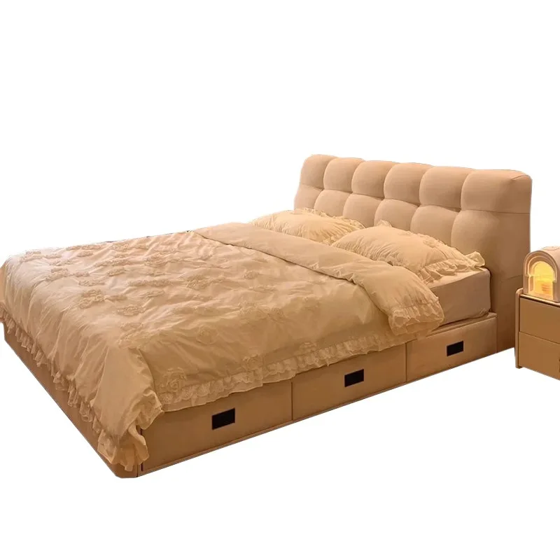 

French cream style Internet celebrity puff bed technology fleece fabric modern simplicity