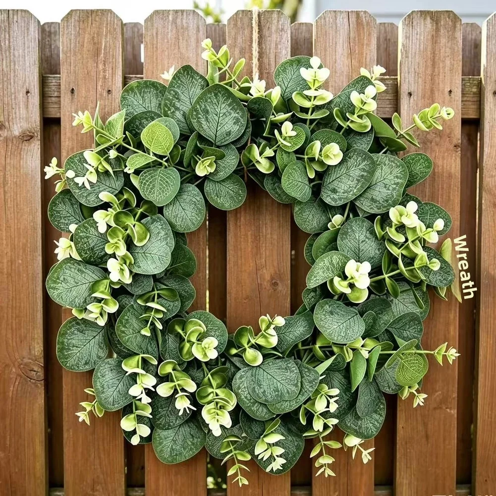 1 Piece 40cm Artificial Eucalyptus Wreath Green Fake Money Leaf Garland For Spring Door Window Wall Home Floral Decor