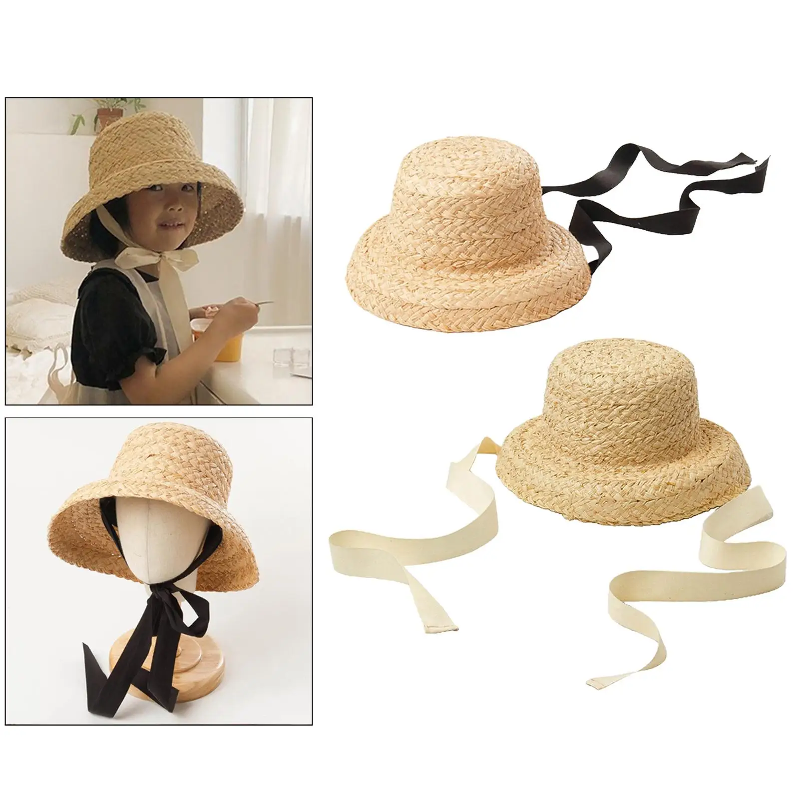 Fashion Kids Straw Hat Summer Travel Sun Hat W/ Adjustable Tie Kids Sun Hat Cap Park Walking Camping Hiking