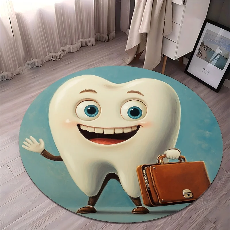 Cartoon Teeth Briefcase Flannel-printed round floor mats are slip-resistant Suitable living room bedroom terrace garden carpets