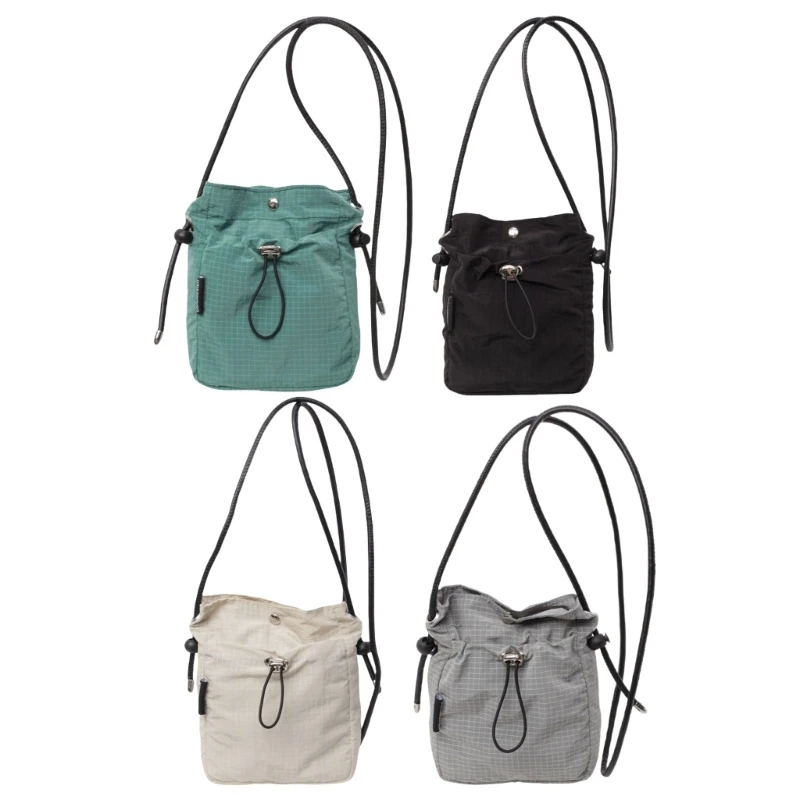 Fashionable Canvas Mobile Bag 2024 Drawstring Bucket Bag Crossbody Purse Casual Shoulder Bag for Adults and Students