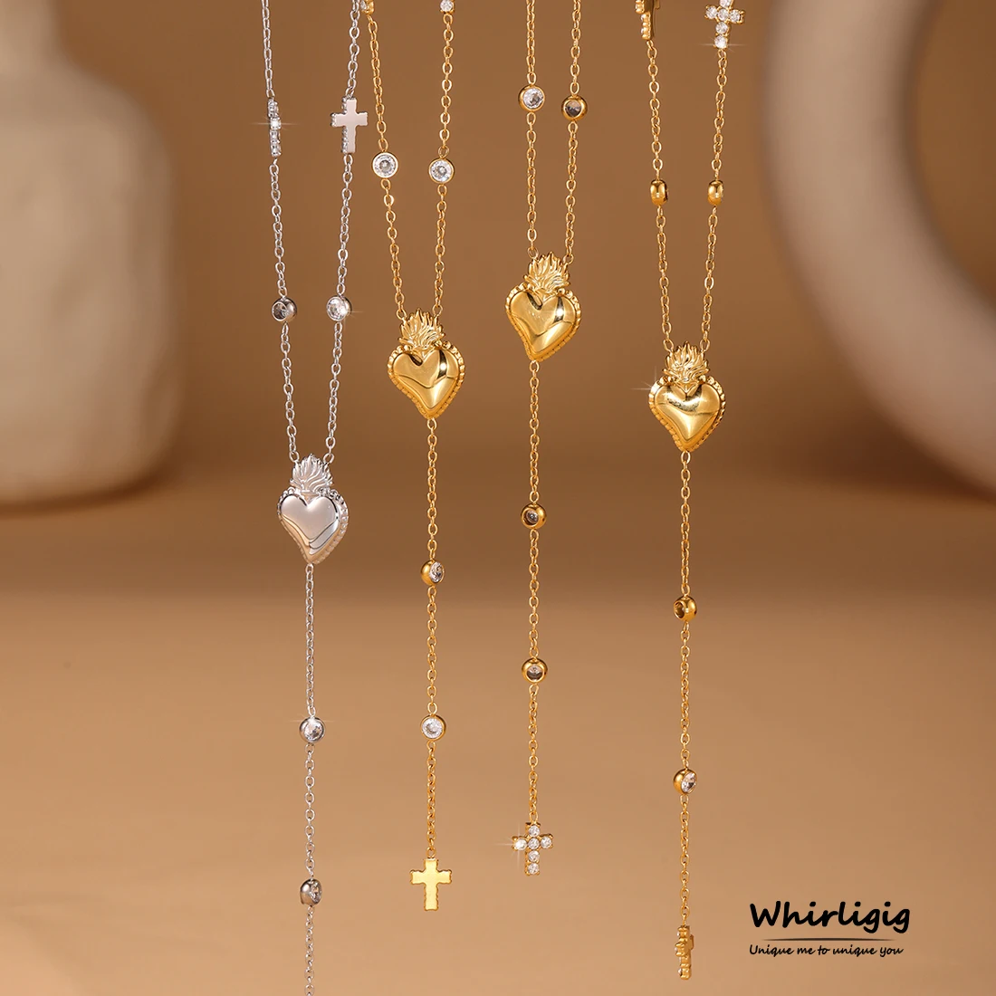 Elegante Edelstahl Frauen Halskette Lange Kreuz Anhänger Runde Zirkon Kette Wasserdicht Luxus Charme Schmuck