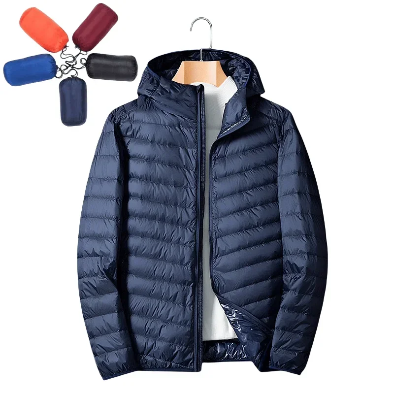 Abrigo con capucha portátil para hombre, chaqueta de plumón ultraligera, a prueba de viento, impermeable, antiincrustante, antiaceite, pato blanco, Otoño e Invierno