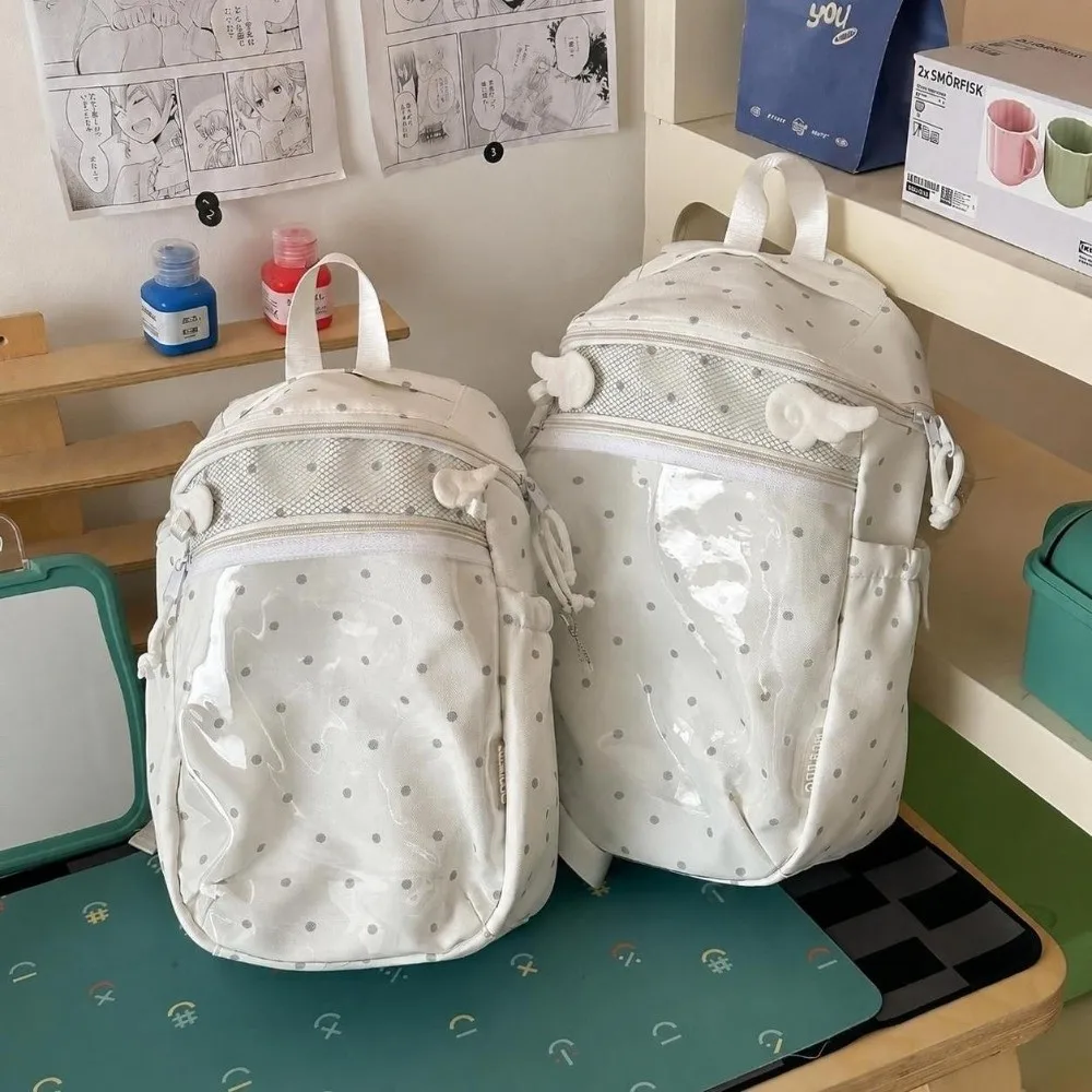 Kawaii Nylon Polka Dot Backpack Japanese Style High Capacity Students Backpack Angel Wings Design School Backpack for Girls